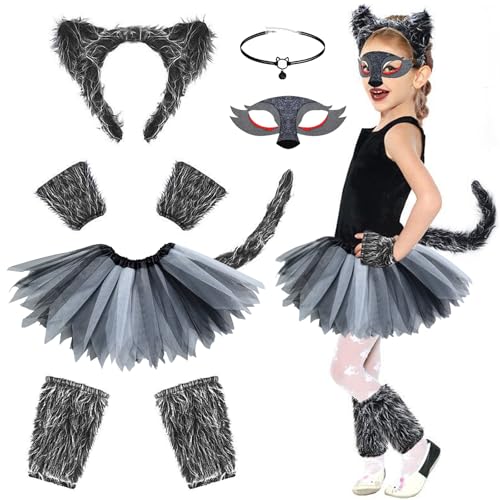 JSTHHTT Karneval Kostüm Kinder Set, Werwolf Kostüm Mädchen, Katzenohren Kostüme für Kinder, Faschingskostüme Kinder Mädchen Kleinkind Dschungel Kostüm Cosplay, Tierkostüm Kinder, Tier Kostüm Kinder von JSTHHTT