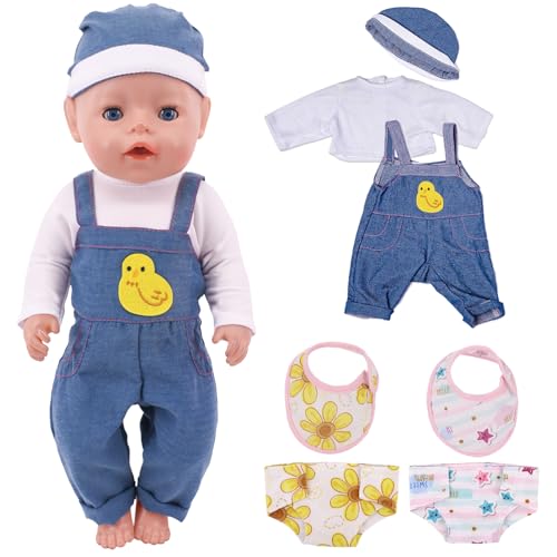 JSTHHTT Kleidung Outfits für Baby Puppen, 14–18 Zoll Puppenkleidung, Overall, 7 Stück Babypuppenkleidung, Geschenk für Kinder Mädchen Jungen (Dunkelblau) von JSTHHTT