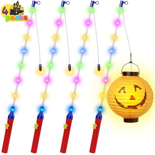 JSUEU Laternenstab Kinder,4er Laternenstab Elektrisch mit LED 50CM Kinderlampenstäbe Laternenstab Laternenlicht für Laterne Kinder St Martin Kinderpartys Kostümpartys Zauberstäbe Halloween Dekoration von JSUEU