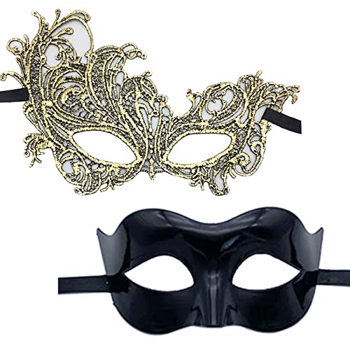 JSZDFSV 2 x Halloween-Party für Damen und Herren, Maskerade, halber Abend, Abschlussball, Spitzen-Augenmaske von JSZDFSV