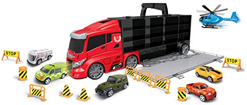 JT-Lizenzen Luna Mega Truck LKW 58 cm Tragekoffer City 19-TLG. mit Autos Helikopter und Zubehör von JT-Lizenzen