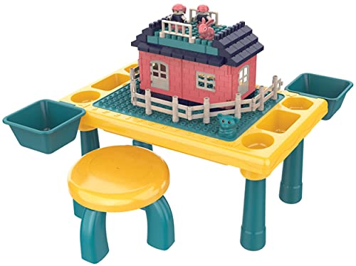 JT-Lizenzen Spieltisch Kinder Spielzeug 76-TLG. mit Hocker Steckbausteinen Spielfiguren +3J von JT-Lizenzen