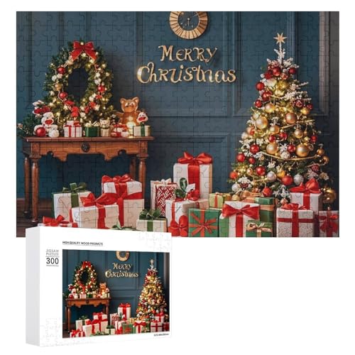 Exquisite, sorgfältig arrangierte Weihnachtsszenen, gedrucktes Holz-Puzzle, 300-teiliges Puzzle, schöne Illustrationen, lustige Indoor-Aktivität für Erwachsene und Familien, 39,9 x 27,9 cm von JTKLQBN