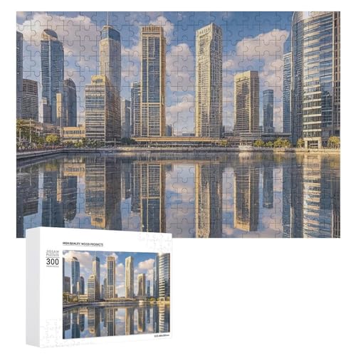 Exquisite City Reflection bedruckte Holz-Puzzle, 300 Teile, Puzzle, schöne Illustrationen, lustige Indoor-Aktivität für Erwachsene und Familien, 39,9 x 27,9 cm von JTKLQBN