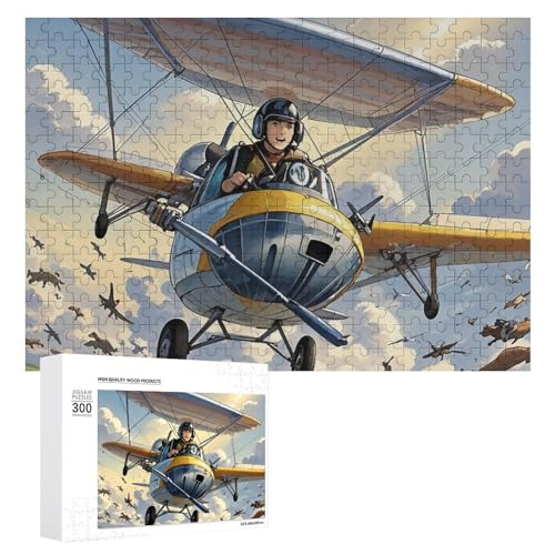 Exquisite Flugzeuge fliegen Tiere laufen gedruckt Holz Puzzle 300 Teile Puzzle schöne Illustrationen Spaß Indoor Aktivität für Erwachsene und Familien 39,9 x 27,9 cm von JTKLQBN