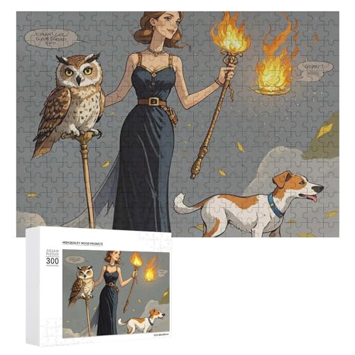 Exquisite Ms. Owl bedruckte Holz-Puzzle, 300 Teile, Puzzle, schöne Illustrationen, lustige Indoor-Aktivität für Erwachsene und Familien, 39,9 x 27,9 cm von JTKLQBN