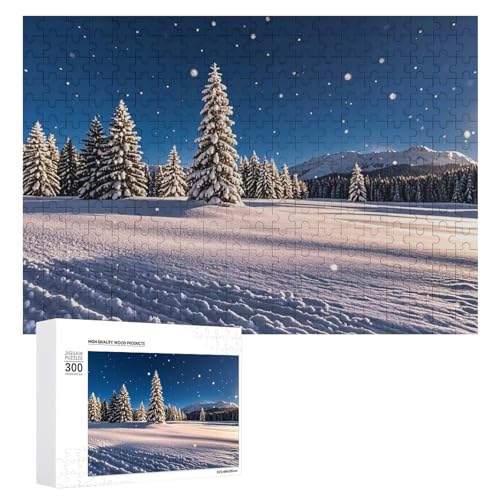 Exquisite Pinienbäume nach Schneefall bedruckte Holz-Puzzles, 300-teiliges Puzzle, schöne Illustrationen, lustige Indoor-Aktivität für Erwachsene und Familien, 39,9 x 27,9 cm von JTKLQBN