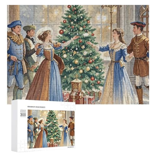 Exquisite Retro-Weihnachtsdekoration, gedrucktes Holz-Puzzle, 300 Teile, Puzzle, schöne Illustrationen, lustige Indoor-Aktivität für Erwachsene und Familien, 39,9 x 27,9 cm von JTKLQBN