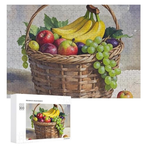 Exquisite frische Früchte im Korb, gedrucktes Holzpuzzle, 300 Teile, Puzzle, schöne Illustrationen, lustige Indoor-Aktivität für Erwachsene und Familien, 39,9 x 27,9 cm von JTKLQBN