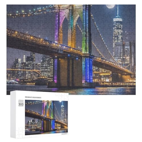 Exquisites Brooklyn Bridge bedrucktes Holz-Puzzle, 300 Teile, Puzzle, schöne Illustrationen, lustige Indoor-Aktivität für Erwachsene und Familien, 39,9 x 27,9 cm von JTKLQBN