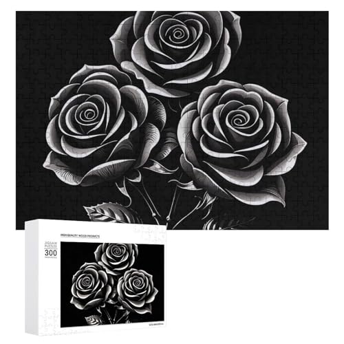 Exquisites Gothic-Puzzle mit schwarzer Rose, 300 Teile, Puzzle, schöne Illustrationen, lustige Indoor-Aktivität für Erwachsene und Familien, 39,9 x 27,9 cm von JTKLQBN