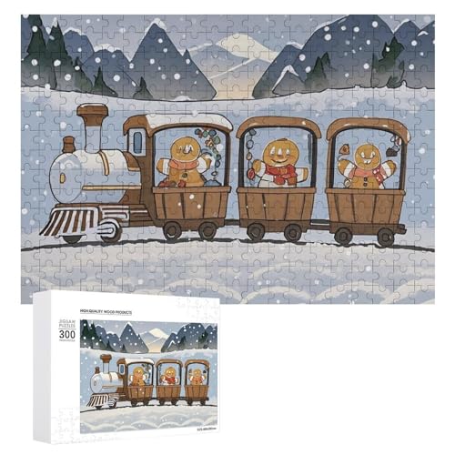 Exquisites Happy Lebkuchenmann, gedrucktes Holzpuzzle, 300 Teile, Puzzle, schöne Illustrationen, lustige Indoor-Aktivität für Erwachsene und Familien, 39,9 x 27,9 cm von JTKLQBN