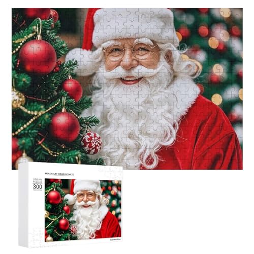 Exquisites Holz-Puzzle, Weihnachtsmann hat ein charmantes Lächeln, 300 Teile, Puzzle, schöne Illustrationen, lustige Indoor-Aktivität für Erwachsene und Familien, 39,9 x 27,9 cm von JTKLQBN