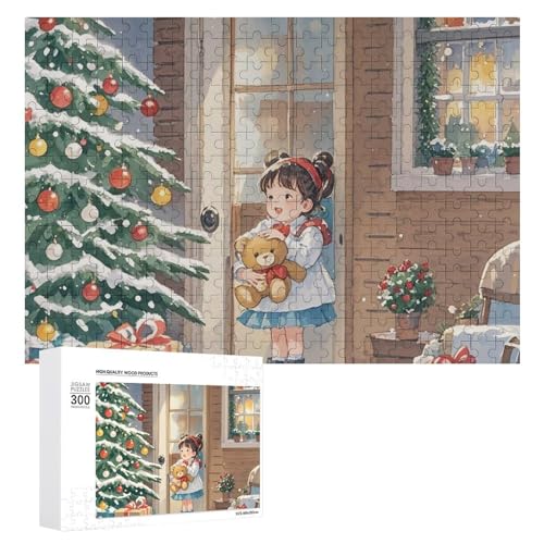 Exquisites Holz-Puzzle, bedruckt mit Weihnachtsbäumen, 300 Teile, Puzzle, schöne Illustrationen, lustige Indoor-Aktivität für Erwachsene und Familien, 39,9 x 27,9 cm von JTKLQBN