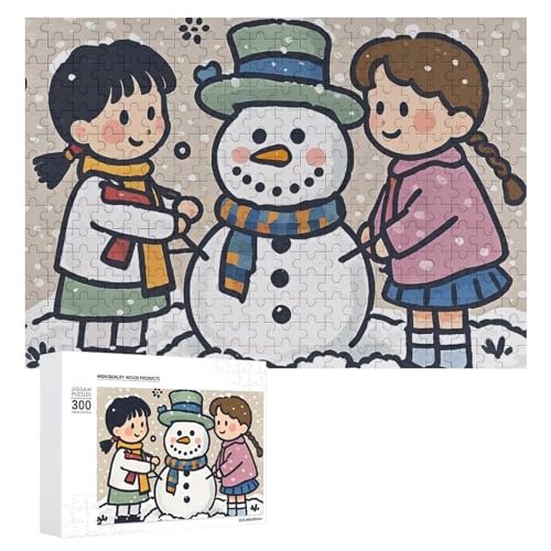 Exquisites Holzpuzzle "Build A Snowman Together", 300 Teile, Puzzle, schöne Illustrationen, lustige Indoor-Aktivität für Erwachsene und Familien, 39,9 x 27,9 cm von JTKLQBN