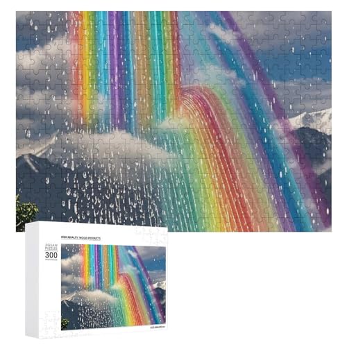 Exquisites Holzpuzzle mit Regenbogendusche, 300 Teile, Puzzle, schöne Illustrationen, lustige Indoor-Aktivität für Erwachsene und Familien, 39,9 x 27,9 cm von JTKLQBN