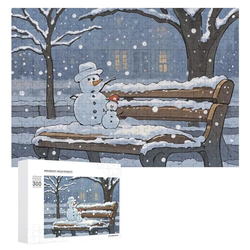 Exquisites Holzpuzzle mit Schneemann, bedruckt, 300 Teile, Puzzle, schöne Illustrationen, lustige Indoor-Aktivität für Erwachsene und Familien, 39,9 x 27,9 cm von JTKLQBN