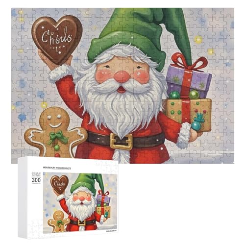 Exquisites Holzpuzzle mit Zwergen und Lebkuchenmann, 300 Teile, Puzzle, schöne Illustrationen, lustige Indoor-Aktivität für Erwachsene und Familien, 39,9 x 27,9 cm von JTKLQBN