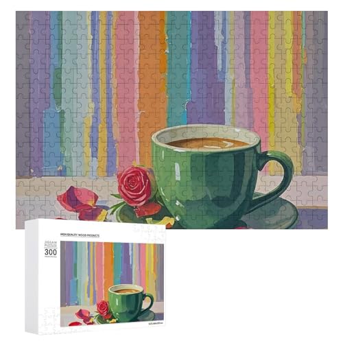 Exquisites Holzpuzzle mit grünem Tee, Regenbogen-Druck, 300 Teile, Puzzle, schöne Illustrationen, lustige Indoor-Aktivität für Erwachsene und Familien, 39,9 x 27,9 cm von JTKLQBN