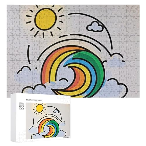 Exquisites Mondförmiges Regenbogen-gedrucktes Holz-Puzzle, 300 Teile, Puzzle, schöne Illustrationen, lustige Indoor-Aktivität für Erwachsene und Familien, 39,9 x 27,9 cm von JTKLQBN