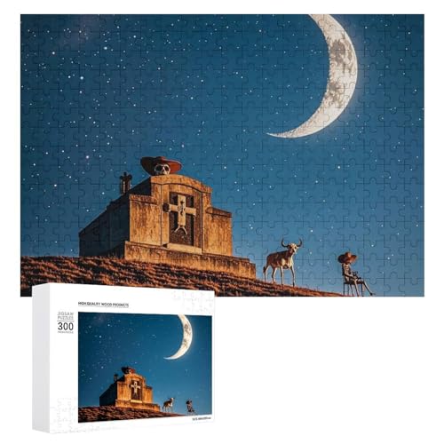 Exquisites Mondlicht-Friedhofs-Puzzle, bedruckt, aus Holz, 300 Teile, Puzzle, schöne Illustrationen, lustige Indoor-Aktivität für Erwachsene und Familien, 39,9 x 27,9 cm von JTKLQBN