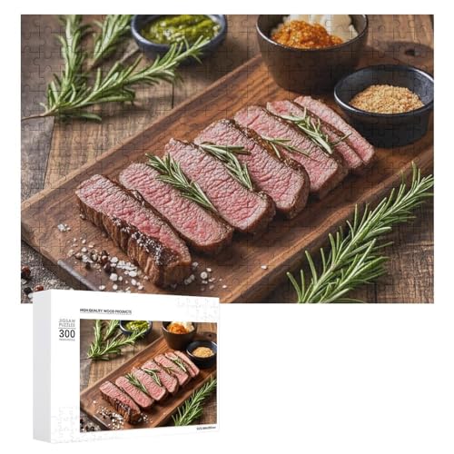 Exquisites Rosmarin-Steak-gedrucktes Holz-Puzzle, 300-teiliges Puzzle, schöne Illustrationen, lustige Indoor-Aktivität für Erwachsene und Familien, 39,9 x 27,9 cm von JTKLQBN