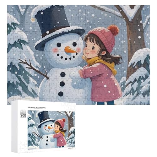 Exquisites Schneemann umarmt gedrucktes Holzpuzzle, 300 Teile, Puzzle, schöne Illustrationen, lustige Indoor-Aktivität für Erwachsene und Familien, 39,9 x 27,9 cm von JTKLQBN