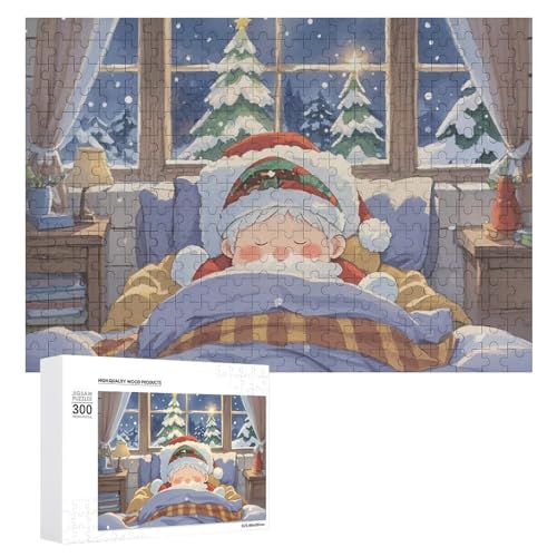 Exquisites "Sleep A Lot" bedrucktes Holz-Puzzle, 300 Teile, Puzzle, schöne Illustrationen, lustige Indoor-Aktivität für Erwachsene und Familien, 39,9 x 27,9 cm von JTKLQBN