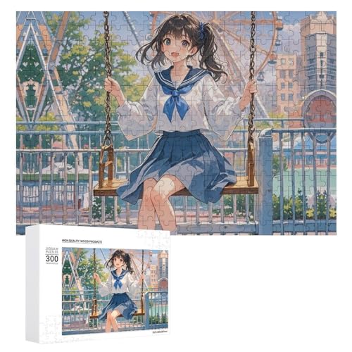 Exquisites Vergnügungspark-Schaukel-Puzzle, bedrucktes Holz-Puzzle, 300 Teile, Puzzle, schöne Illustrationen, lustige Indoor-Aktivität für Erwachsene und Familien, 39,9 x 27,9 cm von JTKLQBN