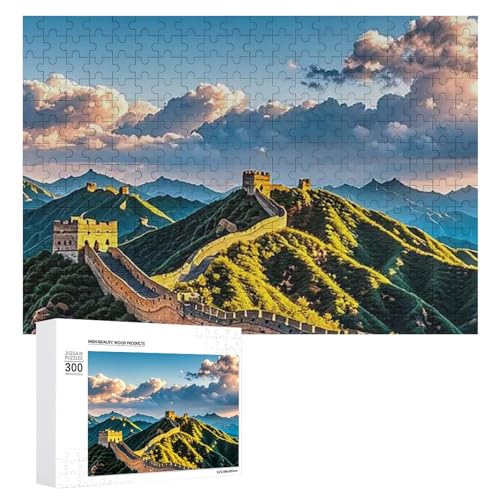 Exquisites bedrucktes Holz-Puzzle, Motiv: Die große Mauer von China, 300 Teile, Puzzle, schöne Illustrationen, lustige Indoor-Aktivität für Erwachsene und Familien, 39,9 x 27,9 cm von JTKLQBN