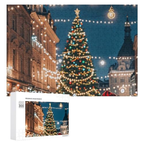 Exquisites bedrucktes Holz-Puzzle, Weihnachten, Karneval, 300 Teile, Puzzle, schöne Illustrationen, lustige Indoor-Aktivität für Erwachsene und Familien, 39,9 x 27,9 cm von JTKLQBN