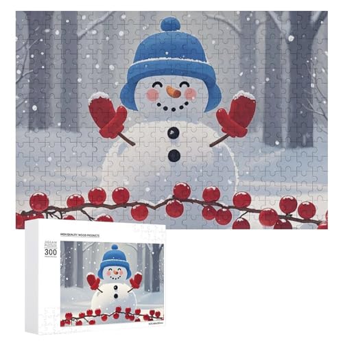 Exquisites bedrucktes Holzpuzzle "Protect The Snowman", 300 Teile, Puzzle, schöne Illustrationen, lustige Indoor-Aktivität für Erwachsene und Familien, 39,9 x 27,9 cm von JTKLQBN