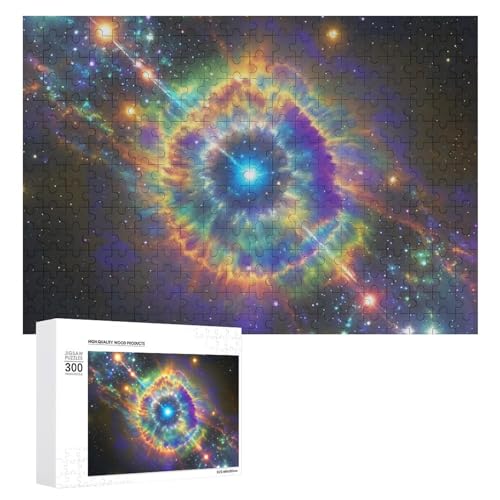 Exquisites bedrucktes Holzpuzzle mit Nebel-Galaxie, 300 Teile, Puzzle, schöne Illustrationen, lustige Indoor-Aktivität für Erwachsene und Familien, 39,9 x 27,9 cm von JTKLQBN