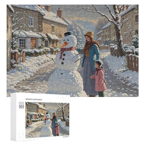 Exquisites bedrucktes Holzpuzzle mit Schneemann, 300 Teile, Puzzle, schöne Illustrationen, lustige Indoor-Aktivität für Erwachsene und Familien, 39,9 x 27,9 cm von JTKLQBN