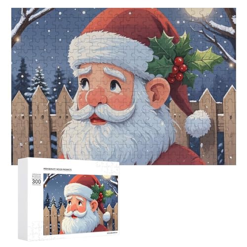 Exquisites bedrucktes Holzpuzzle mit Weihnachtsmann, 300 Teile, Puzzle, schöne Illustrationen, lustige Indoor-Aktivität für Erwachsene und Familien, 39,9 x 27,9 cm von JTKLQBN