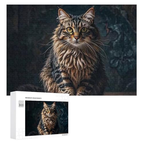 Exquisites bedrucktes Holzpuzzle mit niedlicher Katze, 300 Teile, Puzzle, schöne Illustrationen, lustige Indoor-Aktivität für Erwachsene und Familien, 39,9 x 27,9 cm von JTKLQBN