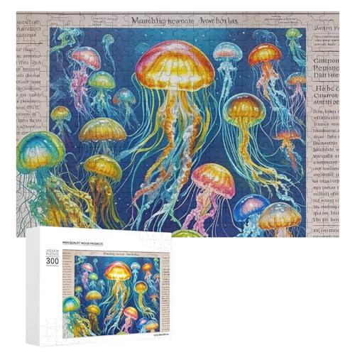 Exquisites buntes Quallen-gedrucktes Holz-Puzzle, 300 Teile, Puzzle, schöne Illustrationen, lustige Indoor-Aktivität für Erwachsene und Familien, 39,9 x 27,9 cm von JTKLQBN