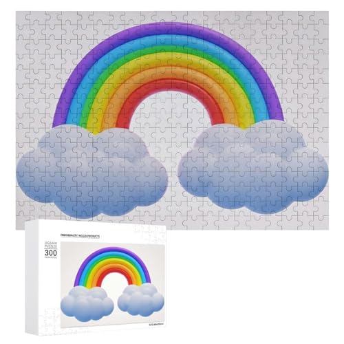 Exquisites gebogenes Holzpuzzle mit Regenbogen-Druck, 300 Teile, Puzzle, schöne Illustrationen, lustige Indoor-Aktivität für Erwachsene und Familien, 39,9 x 27,9 cm von JTKLQBN