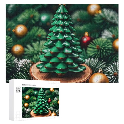 Exquisites grünes Weihnachtsbaum-gedrucktes Holz-Puzzle, 300 Teile, Puzzle, schöne Illustrationen, lustige Indoor-Aktivität für Erwachsene und Familien, 39,9 x 27,9 cm von JTKLQBN