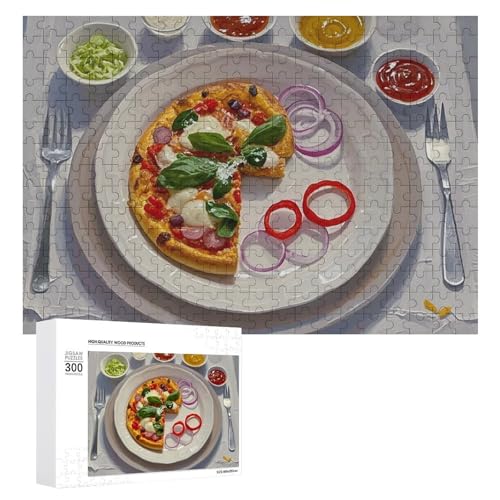 Exquisites italienisches Pizza-gedrucktes Holz-Puzzle, 300 Teile, Puzzle, schöne Illustrationen, lustige Indoor-Aktivität für Erwachsene und Familien, 39,9 x 27,9 cm von JTKLQBN