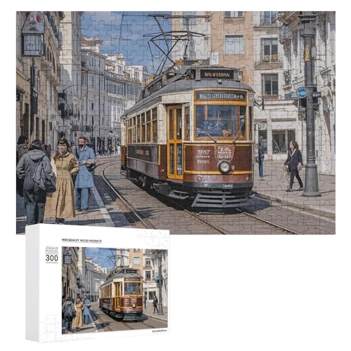 Exquisites kleines Stadtstraßenbahn-gedrucktes Holz-Puzzle, 300 Teile, Puzzle, schöne Illustrationen, lustige Indoor-Aktivität für Erwachsene und Familien, 39,9 x 27,9 cm von JTKLQBN