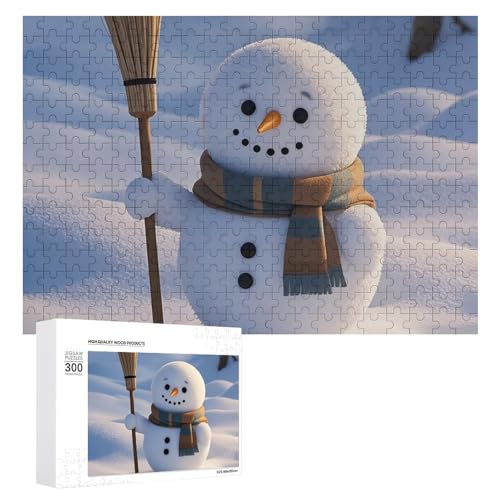 Exquisites niedliches kleines Schneemann-gedrucktes Holzpuzzle, 300 Teile, Puzzle, schöne Illustrationen, lustige Indoor-Aktivität für Erwachsene und Familien, 39,9 x 27,9 cm von JTKLQBN