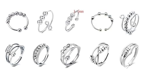 10pcs Fidget Ring -Set Rotierende Schiebperlen, Legierungsangst Ringe Finger Dekorative Silberlegierung Reduzieren (A) von JTLB