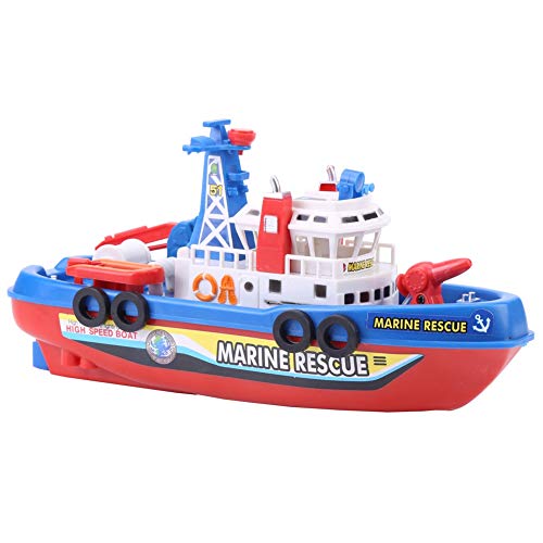 JTLB Kinder Feuerlöschboot-Spielzeug, Wassersprühendes Schiffsmodell, Elektrisches Bootsspielzeug mit Ton und Blitzlicht von JTLB