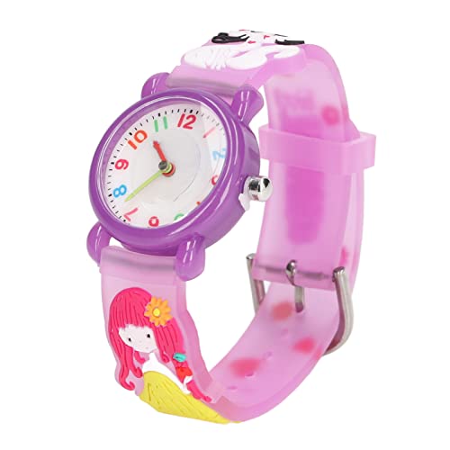 JTLB Niedliche Kinderuhren mit 3D-Cartoon, Mädchen-Kätzchen-Musteruhr, Täglich Wasserdicht, Lernspielzeug für Mädchen 3–8, Tolles für den Urlaub (Lila) von JTLB