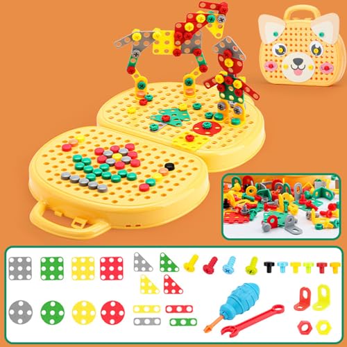 JTLB Schraubenspielzeug für Bauingenieurwesen, Bohrpuzzle-Set mit Schraubendreher, Schraubenschlüssel, Großer Aufbewahrungsbox, 2–3 Spielen Zusammen (Hundeform) von JTLB