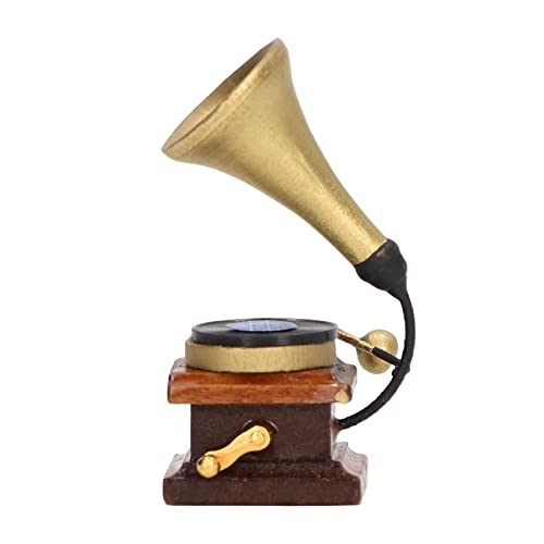 Mini-Retro-Grammophon, Puppenhaus-Phonograph 1/12 Mini-Kompakt-Vintage-Grammophon mit Schallplatte für Puppenhausmöbel, Perfekter Familienbegleiter für Kinderspiele von JTLB