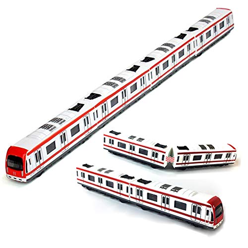 Zugmodell, 4-teiliges Wagenset Alloy City Rail U-Bahn-Zugmodell, 1/64-U-Bahn/Wagenmodell aus Aluminium, rot-weiß von JTMM