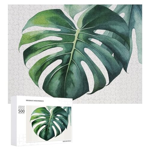 Aquarell-Puzzle, Monstera-Blatt-Puzzle, 500 Teile, personalisierbar, herausforderndes Bild, Holzpuzzle, Haustier-Puzzle, Foto-Puzzle für Erwachsene, Hochzeitspuzzle, Familientreffen Puzzle von JTMVNKG