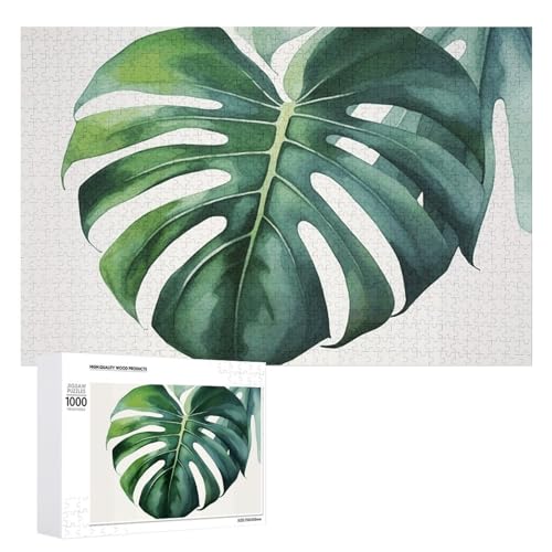 Aquarell-Puzzle, Monstera-Blatt-Puzzle, 500 Teile, personalisierbar, herausforderndes Bild, Holzpuzzle, Haustier-Puzzle, Foto-Puzzle für Erwachsene, Hochzeitspuzzle, Familientreffen Puzzle von JTMVNKG